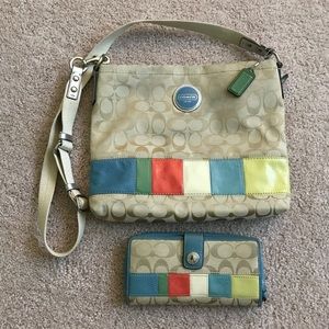 Coach Signature Leather Stripe Crossbody & Wallet